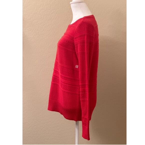 Ann Taylor LOFT Red Long Sleeve Sweater Stripe Pattern 100% Cotton Size Small - Picture 3 of 9